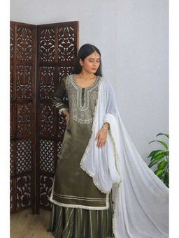 Tanoti - Aisha Olive Kurta with Palazzo & Dupatta (Set of 3)
