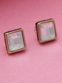 Estele - Gold Plated Square Shaped Kundan Stud Earrings for Women