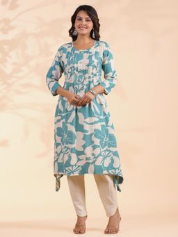 Vbuyz - Blue Floral Kurta and Pant (Set of 2)