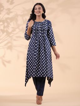 Vbuyz - Navy Blue Polka Dot Kurta and Pant (Set of 2)