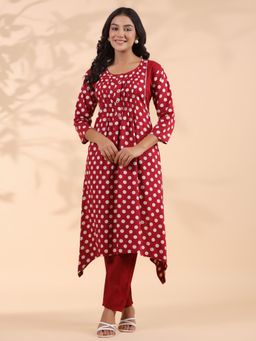 Vbuyz - Red Polka Dot Kurta and Pant (Set of 2)