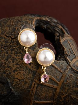 E2O - Contemporary Gold Toned Black Drop With Pink Stone