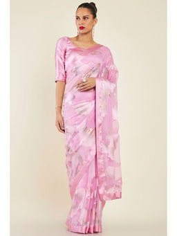 Soch - Women Pink Georgette Abstract Saree with Unstitched