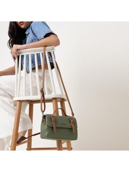 Fastrack - Monochrome Muse Satchel Bag With Detachable Strap - Olive And Tan