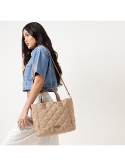 Fastrack - Gridline Beige Tote Bag With Detachable Strap