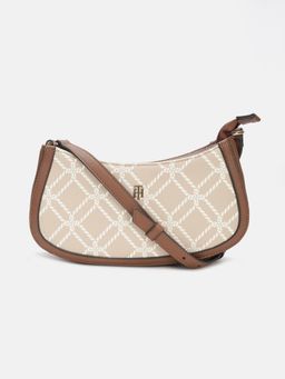 Tommy Hilfiger - Printed Beige Polyurethane Sling Bag