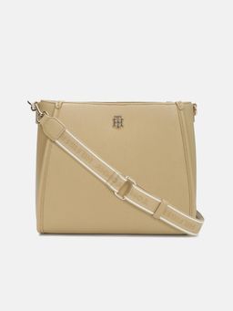 Tommy Hilfiger - Solid Beige Polyurethane Handbag with Detachable Strap