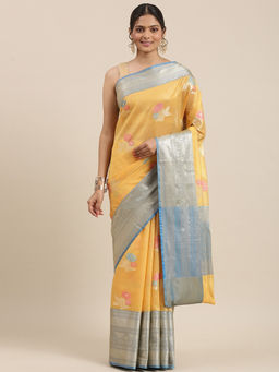 Banarasi Silk Works - Yellow Mulberry Silk Tilfi Skirt Zari Blouse with Unstitched Blouse