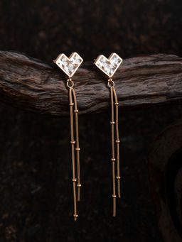 E2O - Contemporary Gold Heart Shaped Tassels Earring Enclosed With White Peral.