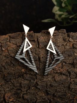 E2O - Contemporary Black Gold Embellished In Geometrical Design Drop Earring