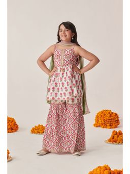 PSPeaches - Girls Regular Mirror Work Kurta with Sharara & Dupatta (Set of 3)