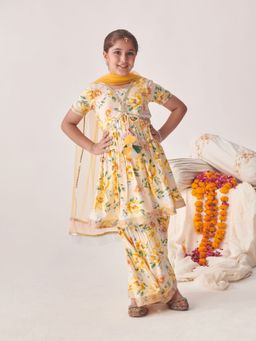 PSPeaches - Girls Empire Gotta Patti Kurta with Sharara & Dupatta (Set of 3)