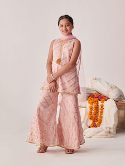 PSPeaches - Girls Regular Gotta Patti Kurta with Sharara & Dupatta (Set of 3)