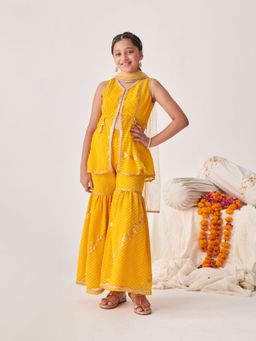 PSPeaches - Girls Regular Sequinned Kurta with Sharara & Dupatta (Set of 3)