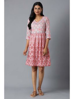 Aurelia - Aure Collection By Aurelia Blush Pink Flared Dress In Floral Print and V-neck
