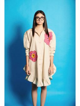 CINCIN Fashion - Flower Embroidered Poplin Shirt Knee Length Dress