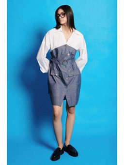 CINCIN Fashion - White Poplin Chambray Wrap On Mini Dress