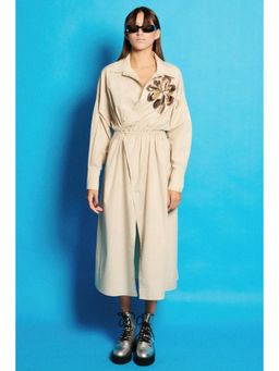 CINCIN Fashion - Mud Embellished Poplin Wrap On Midi Dress