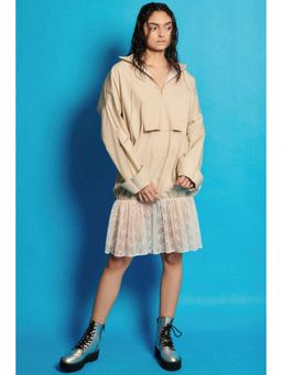 CINCIN Fashion - Poplin Drop Shoulder Lace Attached Mini Dress