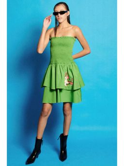 CINCIN Fashion - Poplin Smocky Embroidered Layered Short Mini Dress