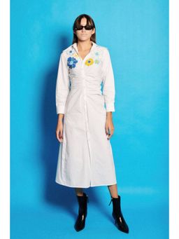 CINCIN Fashion - Ruched Belly Cut Embroidered Midi Dress