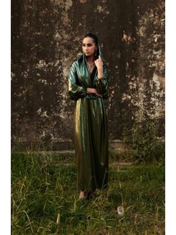 CINCIN Fashion - Metallic Green Hoodie Maxi Dress