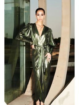 CINCIN Fashion - Metallic Green Solid Maxi Dress