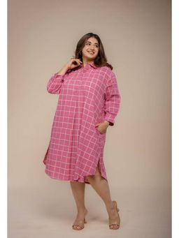 The Indian Ethnic Co. - Ridah Pink Hand Block Print Cotton Anti-Fit Dress
