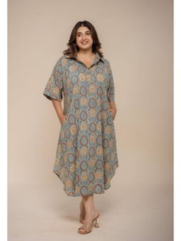 The Indian Ethnic Co. - Risha Blue Ajrakh Cotton Anti-Fit Dress