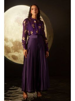 DOHR INDIA - Olivia Deep Purple Foil Printed Organza and Silk Chanderi Coord Set