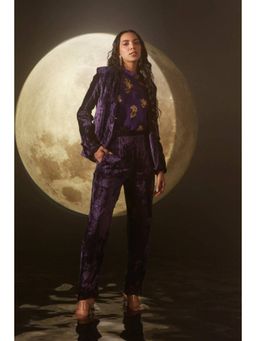 DOHR INDIA - Blake Purple Velvet Jacket Coord Set with Foil Printed Organza Shirt