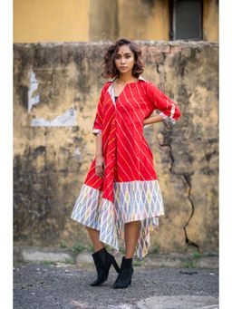 PRATHAA - Euphoria Red Khesh Shirt Dress
