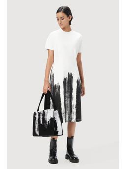 Genes Lecoanet Hemant - Slim Fit Round Neck Dress With Brush Stroke Print