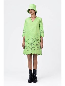 Genes Lecoanet Hemant - A-Line Dress With Tropical Cutout Embroidery - Mint