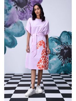 Genes Lecoanet Hemant - Rabbit Printed Relax Fit Smoothie Pink Dress with Belt