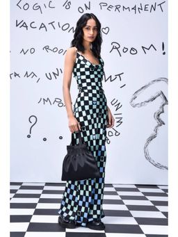 Genes Lecoanet Hemant - Chess Board Cowl Neck Slim Fit Dress