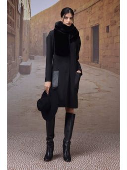 Genes Lecoanet Hemant - Charcoal Poly Viscose Check Dress With Leather Details