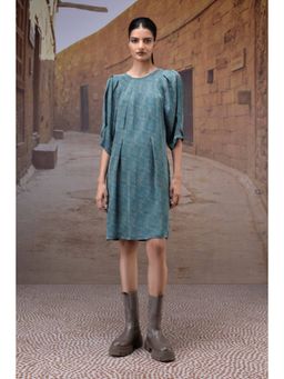 Genes Lecoanet Hemant - Pleated Retro Blue Satin Dress
