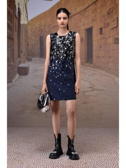 Genes Lecoanet Hemant - Navy Poly Wool Sequin Embellished Sleeveless Dress