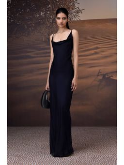 Genes Lecoanet Hemant - Deep Navy Viscose Satin Cowl Neck Gown