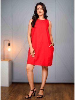 PRATHAA - Mani Dress Red Handloom Cotton Aline Dress