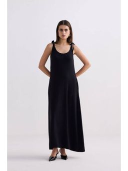 Reistor - Black Modal Scoop Neck Sleeveless Solid/Plain Maxi Dress