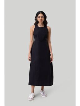Reistor - Black Organic Cotton Round Neck Sleeveless Solid/Plain Maxi Dress