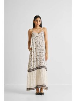 Reistor - White Bemberg Shoulder Straps Neck Sleeveless Floral Maxi Dress