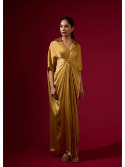Omana by Ranjana Bothra - 3D Rose Collar Kaftan - Gold