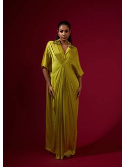 Omana by Ranjana Bothra - 3D Rose Collar Kaftan - Lime