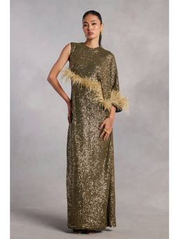 ZABELLA - Madison Olive Green Sequin Feather Dress