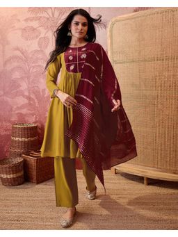 Gahan - Mustard Mal Chanderi Zari Sequence Embroidered Kurta with Pant and Dupatta