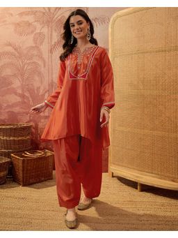 Gahan - Orange Silk Blend Embroidered Kurta Set with Salwar