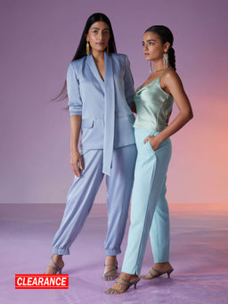RSVP by Nykaa Fashion - Blue Solid Notch Lapel Blazer Ankle Pants Set